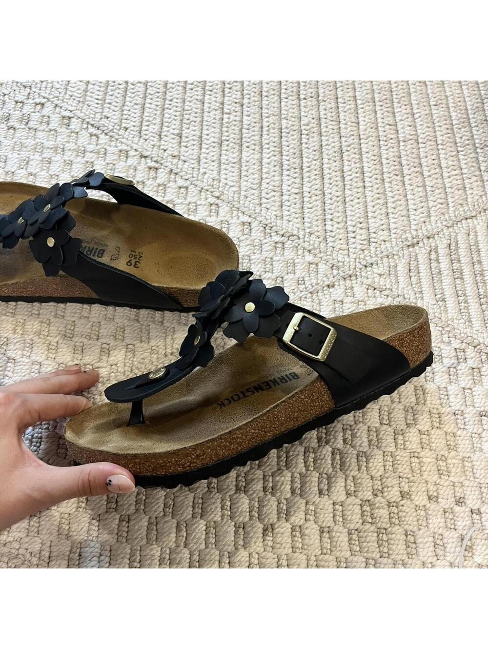 Birkenstock Gizeh Flower Sandals in Black - Picture 7 of 9